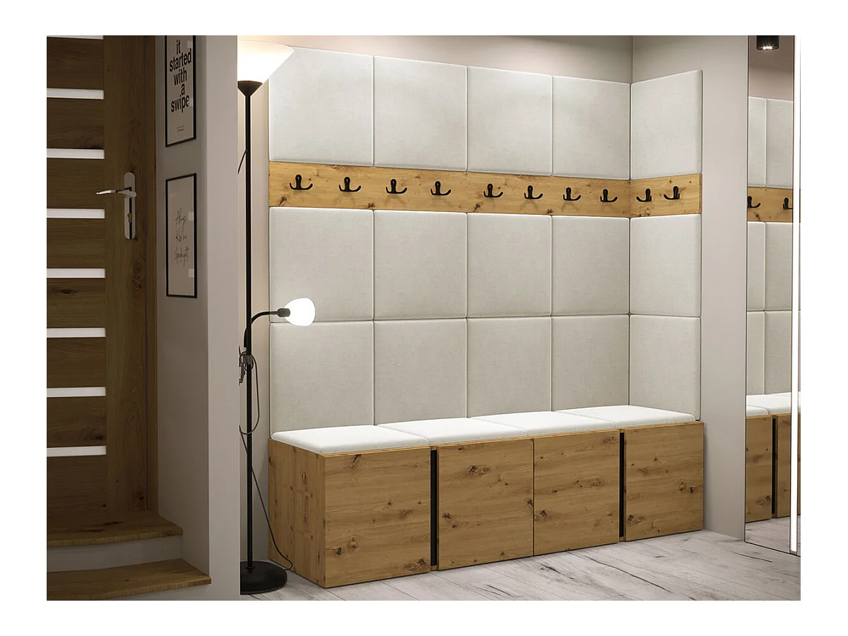 Meuble d'entrée Hartford 265, 186x168x46cm, Chêne Artisan, Stratifié|Tapisserie