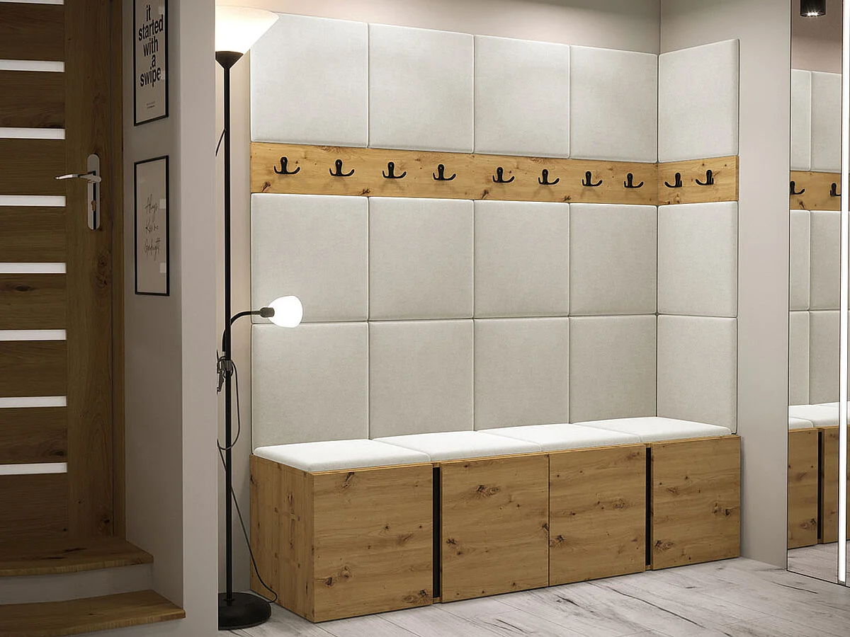 Meuble d'entrée Hartford 265, 186x168x46cm, Chêne Artisan, Tissu|Stratifié