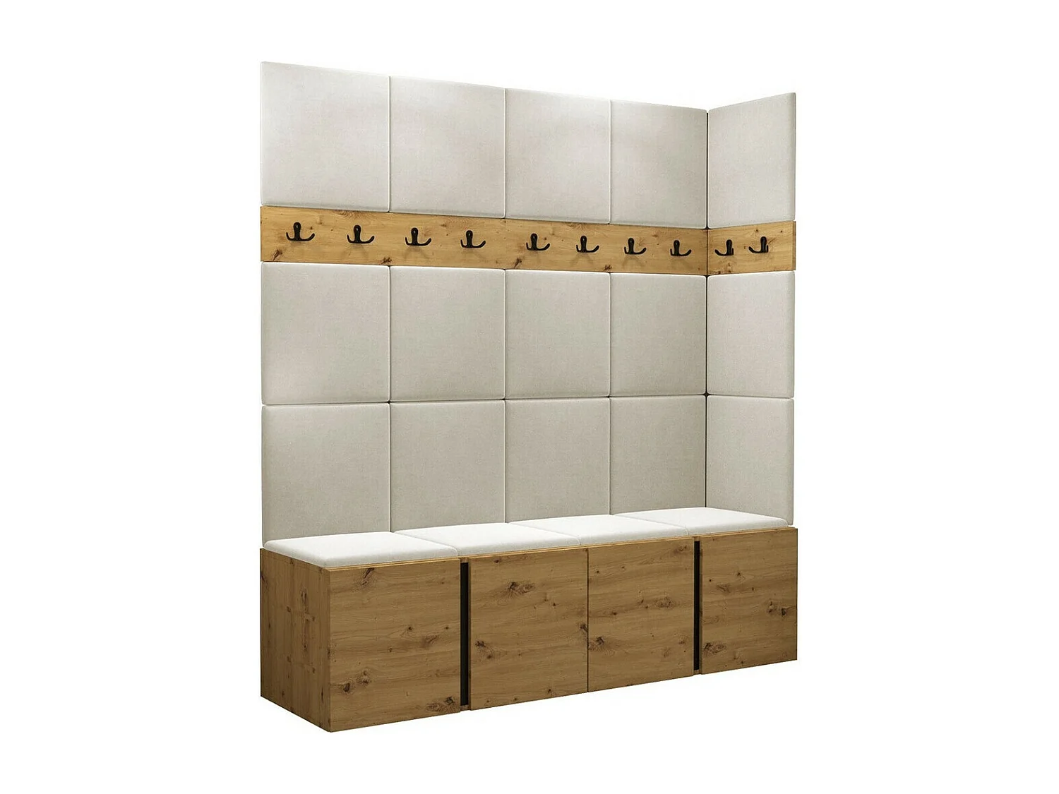 Meuble d'entrée Hartford 265, 186x168x46cm, Chêne Artisan, Tissu|Stratifié