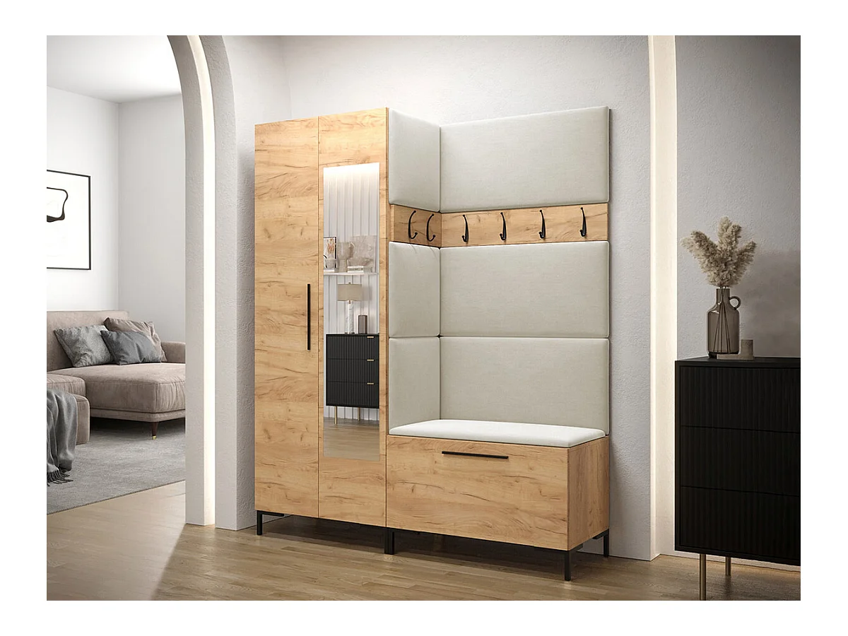 Conjunto pasillo Hartford F107, 196x158x46cm, Espejo, Craft roble