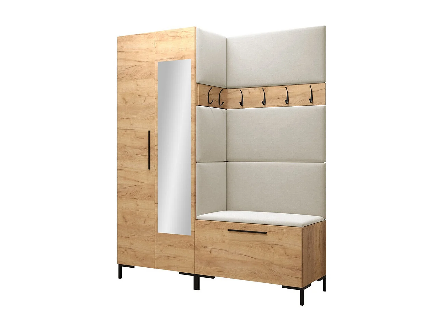 Meuble d'entrée Tivsoa 107, 196x158x46cm, Disponible, Craft chêne, Stratifié|Tissu