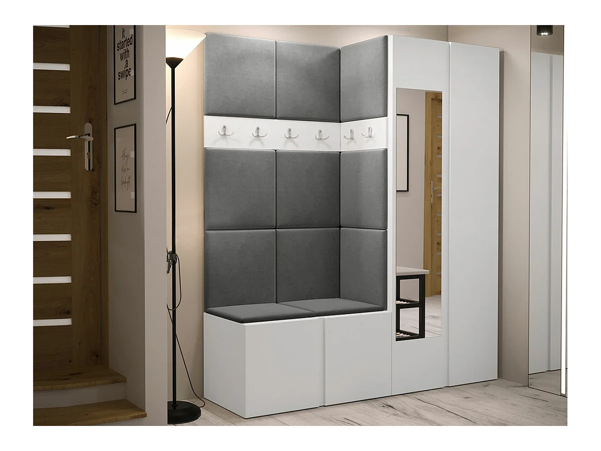 Meuble d'entrée Hartford 278, 186x158x46cm, Miroir, Blanc, Stratifié|Tapisserie