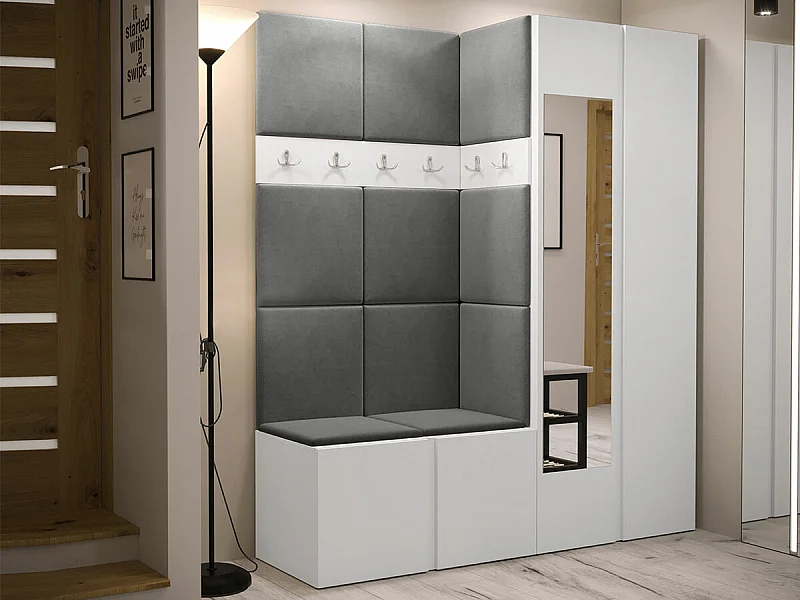 Meuble d'entrée Hartford 278, 186x158x46cm, Disponible, Blanc, Tissu|Stratifié