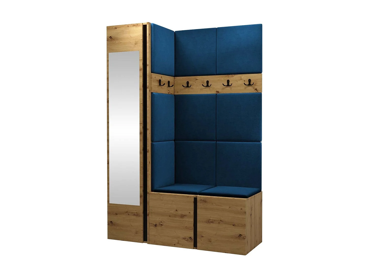 Meuble d'entrée Hartford 277, 186x124x46cm, Miroir, Chêne Artisan, Tapisserie|Stratifié