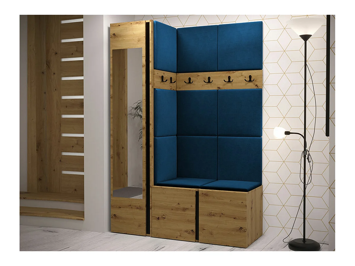Meuble d'entrée Hartford 277, 186x124x46cm, Miroir, Chêne Artisan, Stratifié|Tapisserie