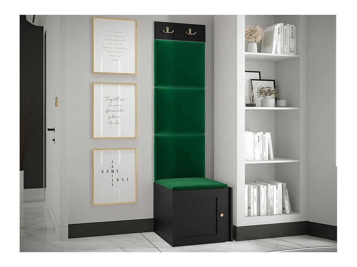 Conjunto pasillo Hartford 378, 186x42x46cm, Negro|Verde, MDF|Aglomerado laminado|Tapiz