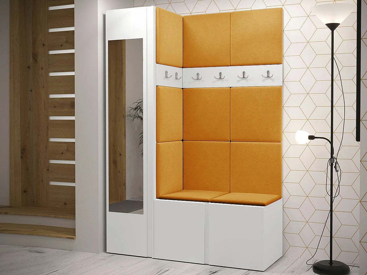 Conjunto pasillo Hartford 277, 186x124x46cm, Espejo, Blanco, Aglomerado laminado|Tapiz