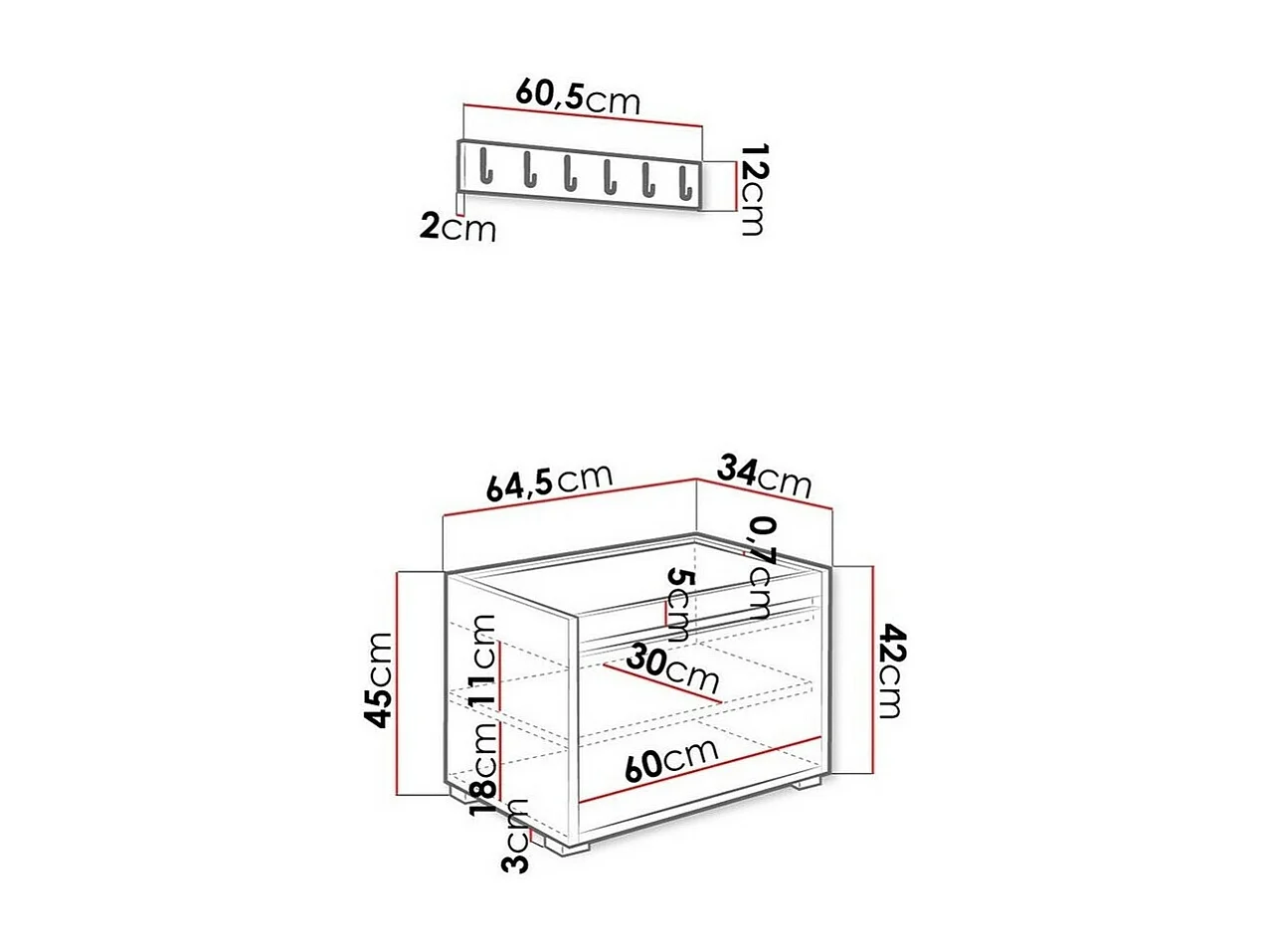 Set mobili da ingresso Trenton 131, 207x65x34cm, Eco pelle|Truciolare laminato