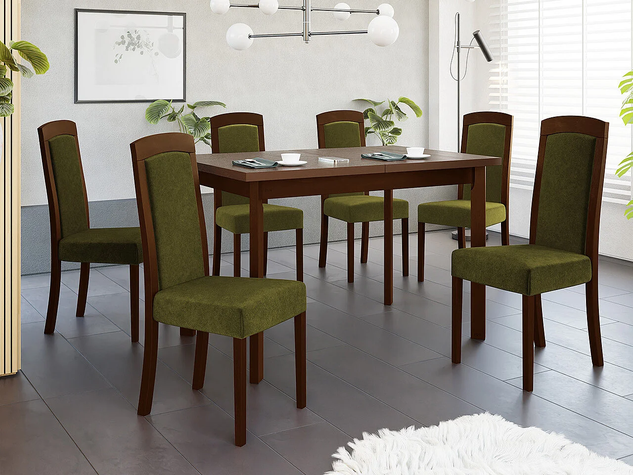 Silla Victorville 345, Nogal|Verde, 96x45x41cm, Tapiz, De madera, Madera