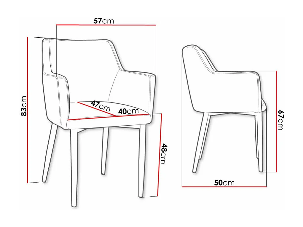 Chaise Jackson 108, 83x57x50cm, Tissu, Métallique, Bois