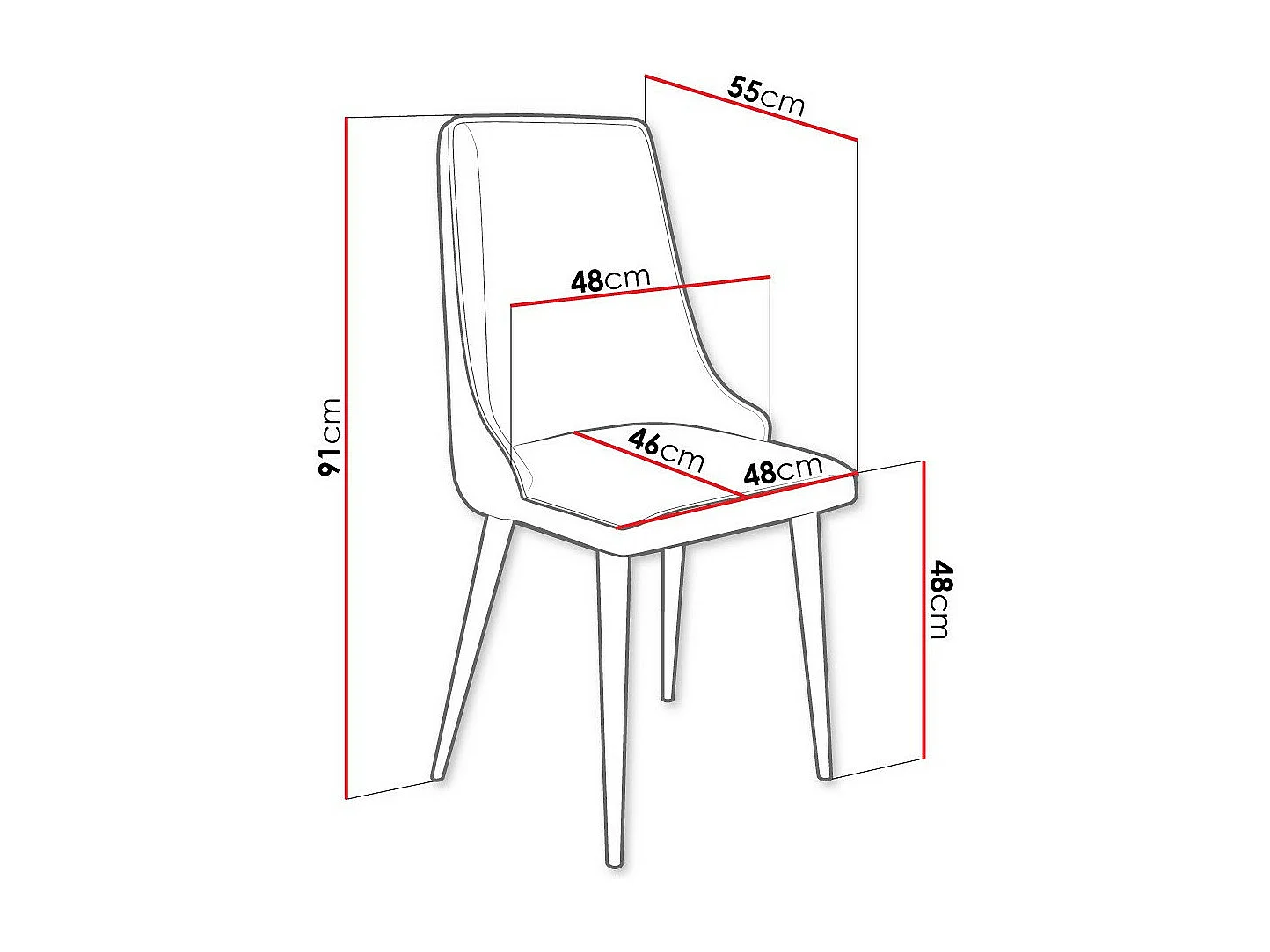 Chaise Jackson 106, 91x48x55cm, Tissu, Métallique, Bois