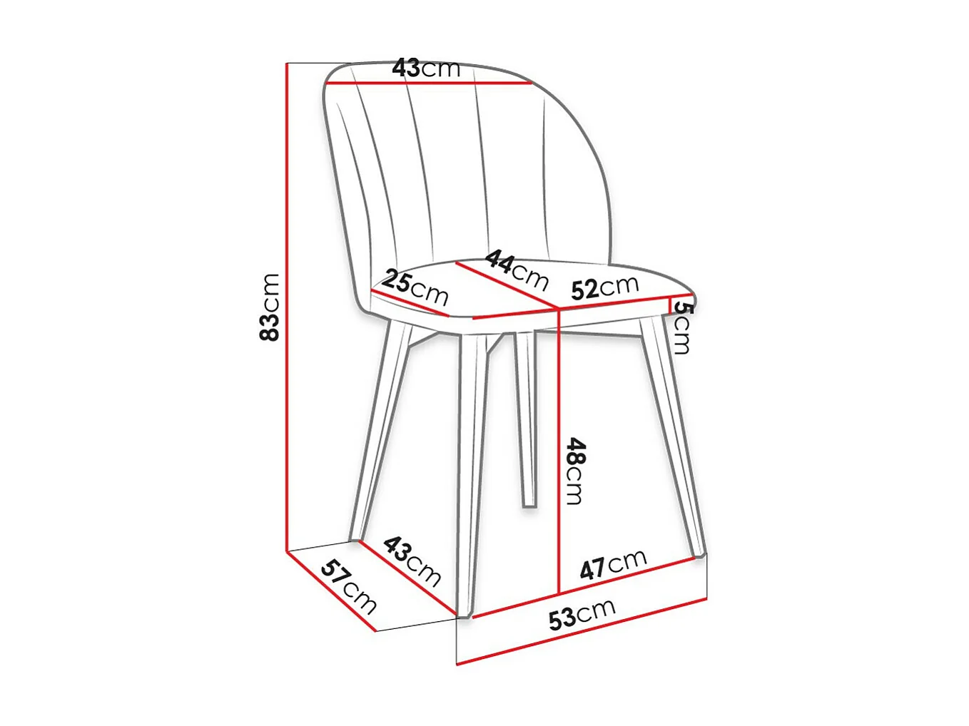 Chaise Racine 104, 83x53x57cm, Tapisserie, En bois, Stratifié