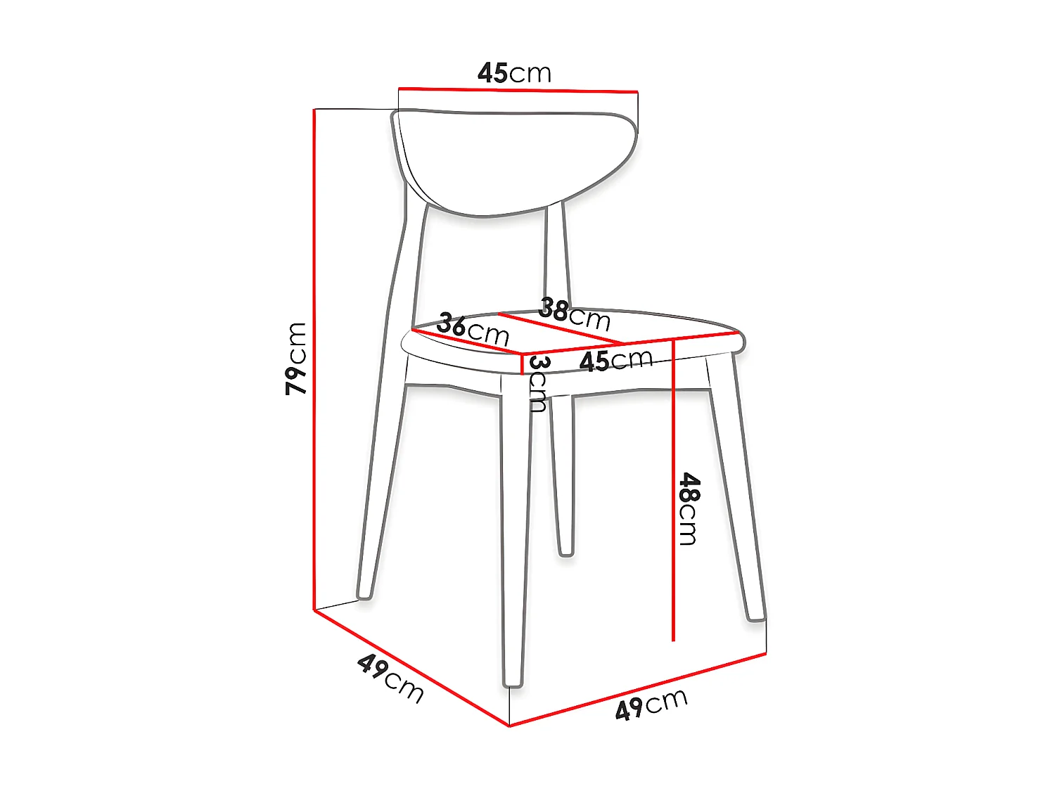 Chaise Racine 110, 79x49x49cm, Tapisserie, En bois, Stratifié