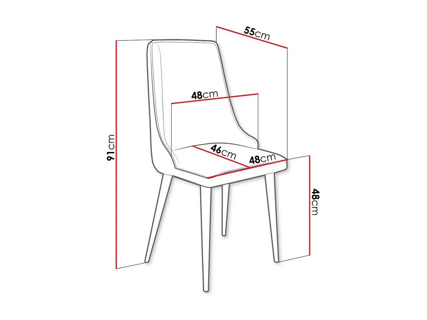 Chaise Jackson 106, 91x48x55cm, Tapisserie, Métallique, Bois