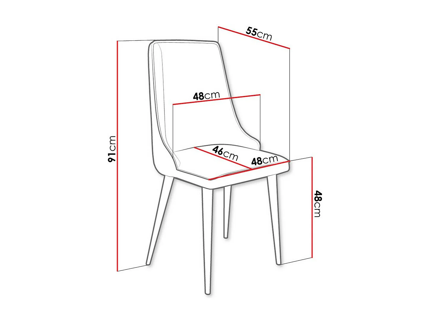 Chaise Jackson 106, 91x48x55cm, Tapisserie, Métallique, Bois