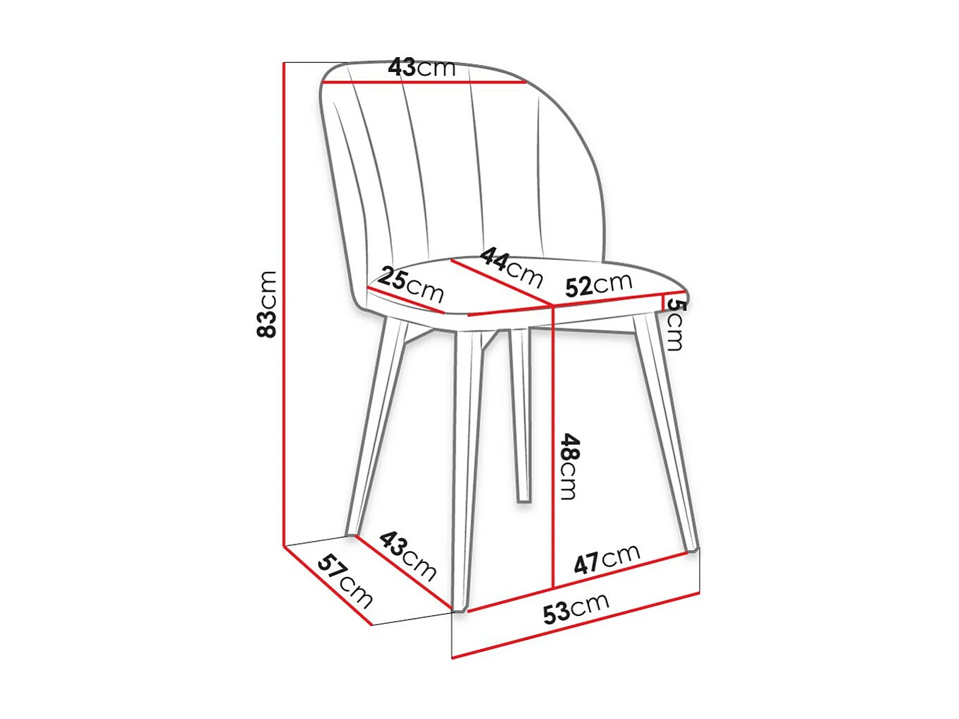 Chaise Racine 104, 83x53x57cm, Tapisserie, En bois, Stratifié