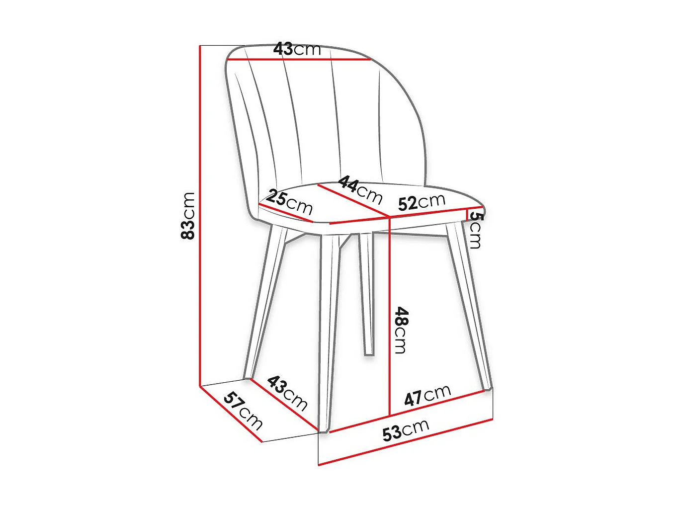 Chaise Racine 104, 83x53x57cm, Tissu, En bois, Stratifié