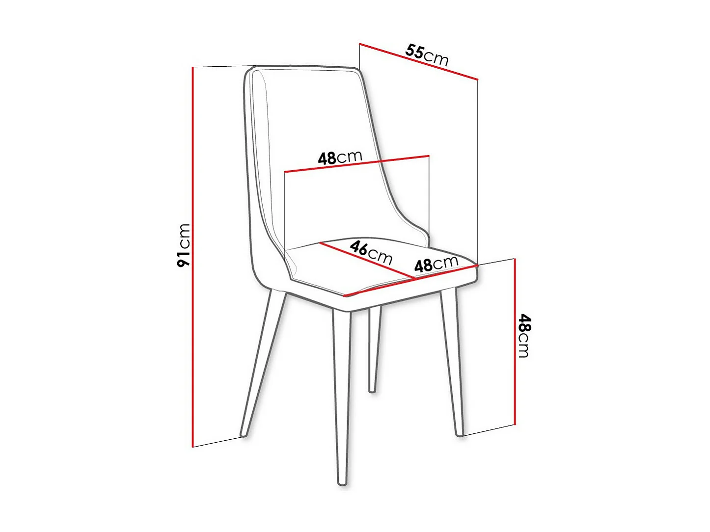 Chaise Jackson 106, 91x48x55cm, Tissu, Métallique, Bois