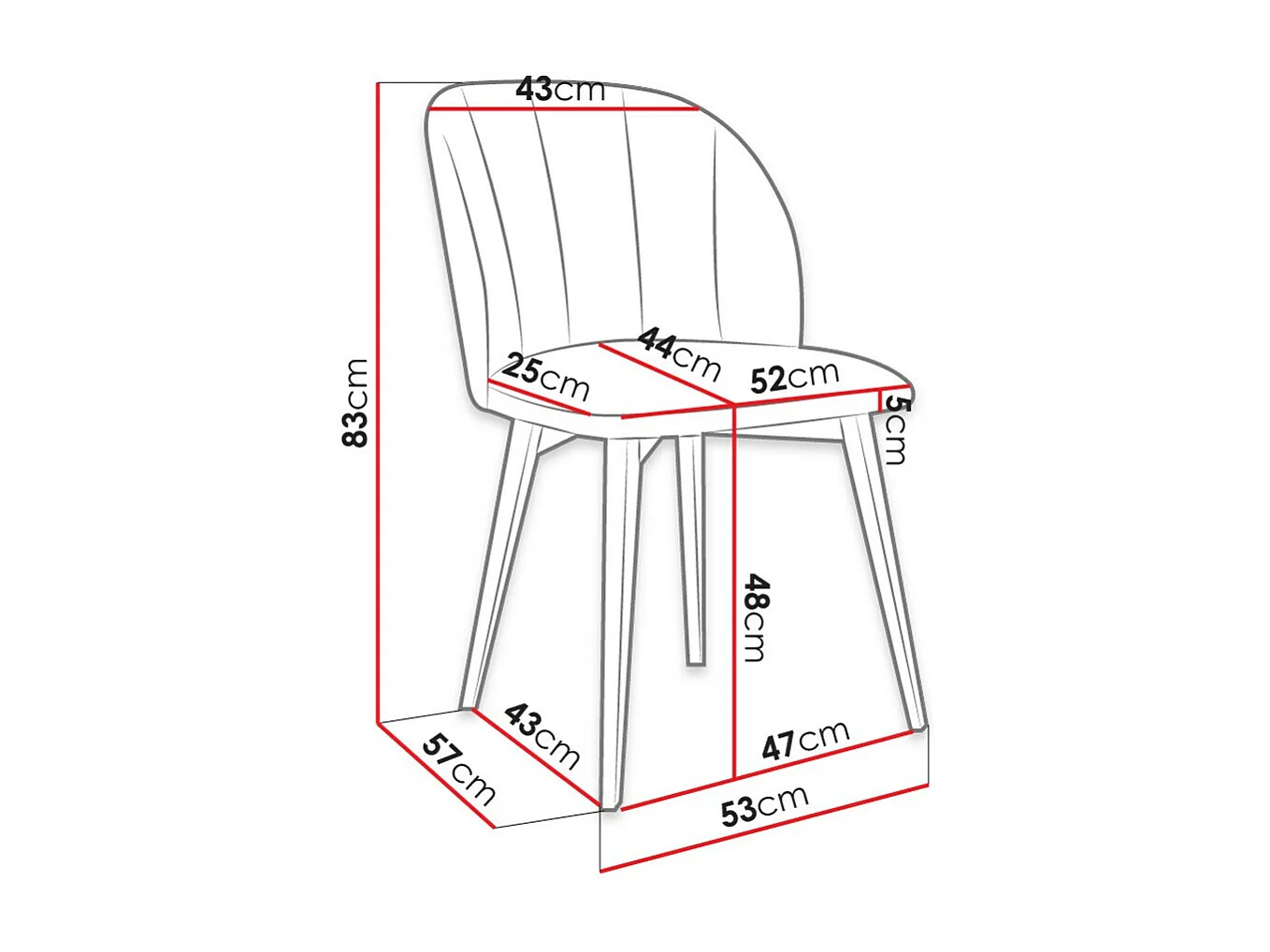 Chaise Racine 104, 83x53x57cm, Tissu, En bois, Stratifié