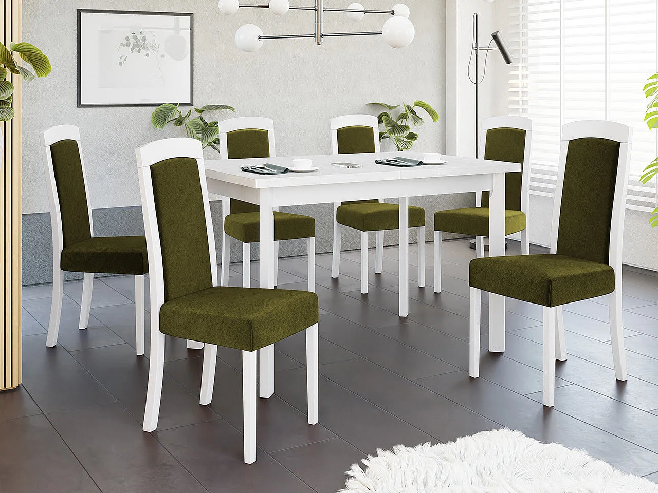 Chaise Victorville 345, Blanc|Vert, 96x45x52cm, Tissu, En bois, Bois