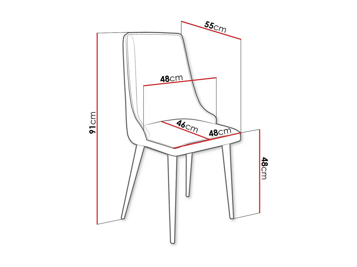 Chaise Jackson 106, 91x48x55cm, Tapisserie, Métallique, Bois