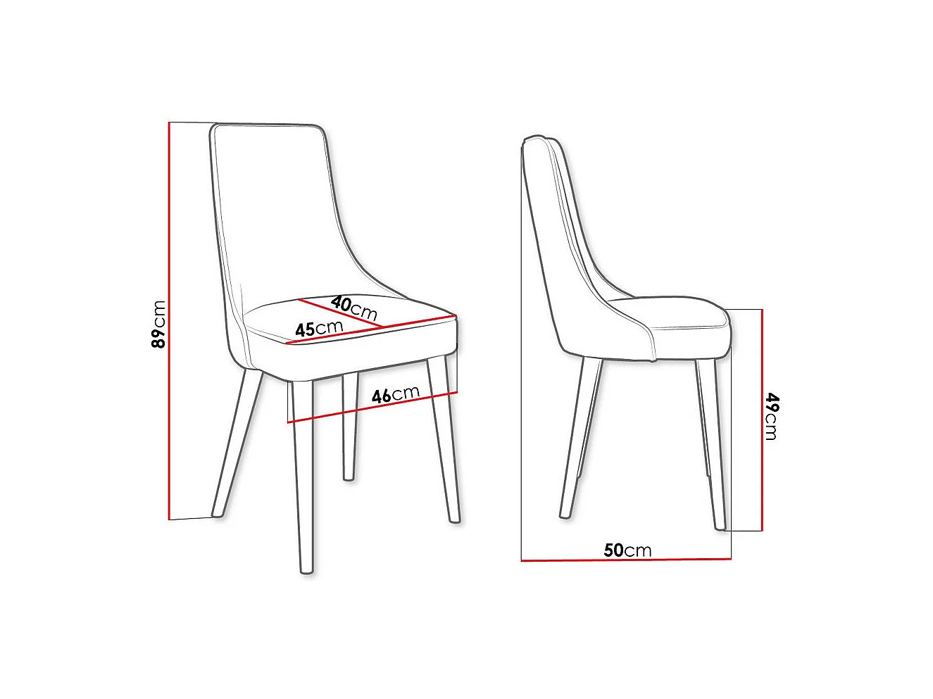 Chaise Jackson 107, 89x46x50cm, Tapisserie, Métallique, Bois