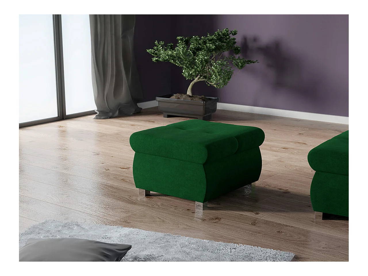 Pouf Comfivo 122, Vert, 39x60x60cm, Tapisserie, Pieds: Métal