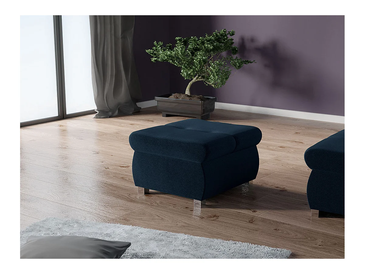 Pouf Comfivo 122, Bleu, 39x60x60cm, Tapisserie, Pieds: Métal