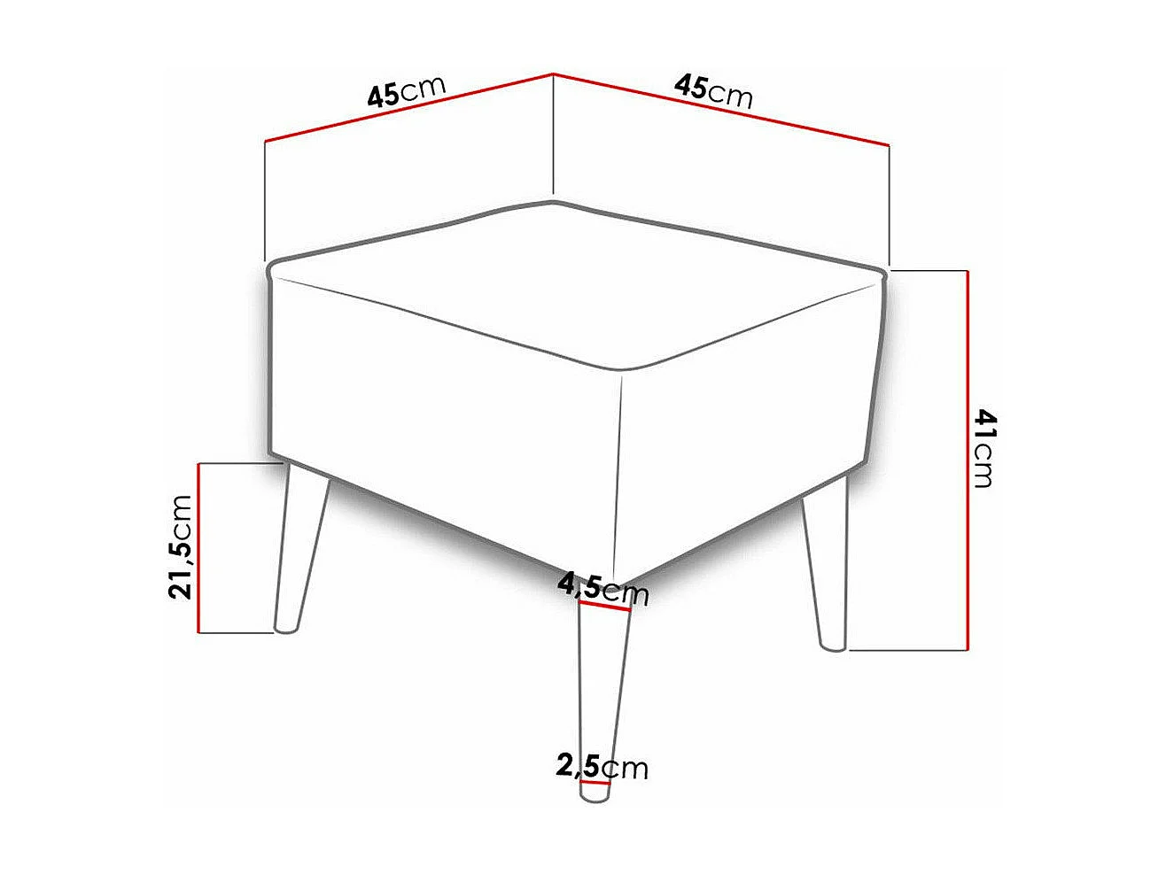 Pouf Comfivo 205, Bleu, 41x45x45cm, Tissu, Pieds: Bois