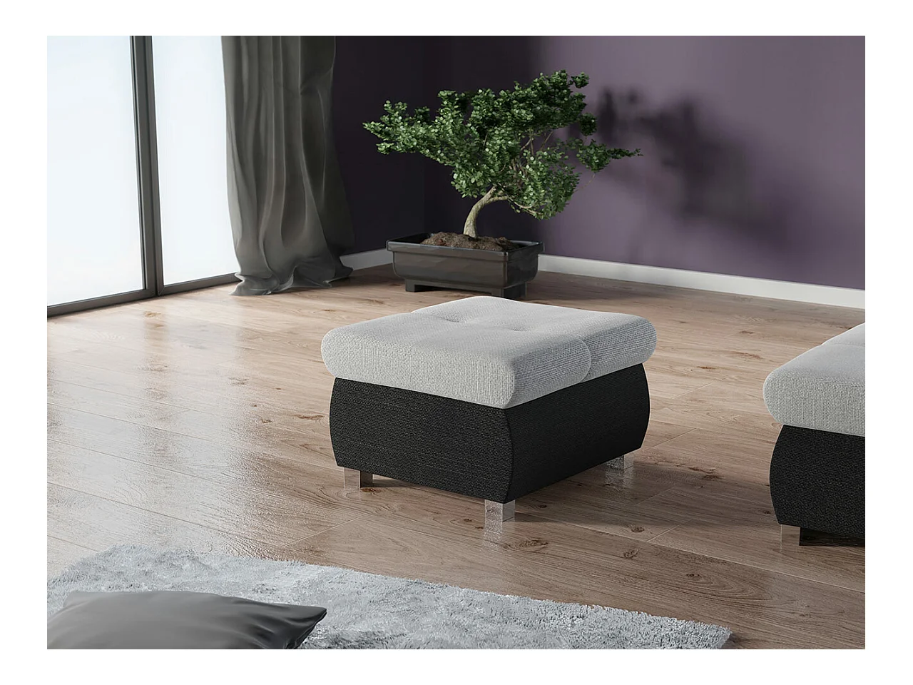 Pouf Comfivo 122, Grigio, 39x60x60cm, Arazzo, Gambe: Metallo, Senza
