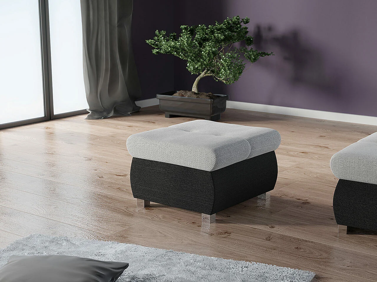 Puf Comfivo 122, Gris, 39x60x60cm, Tapiz, Patas: Metal