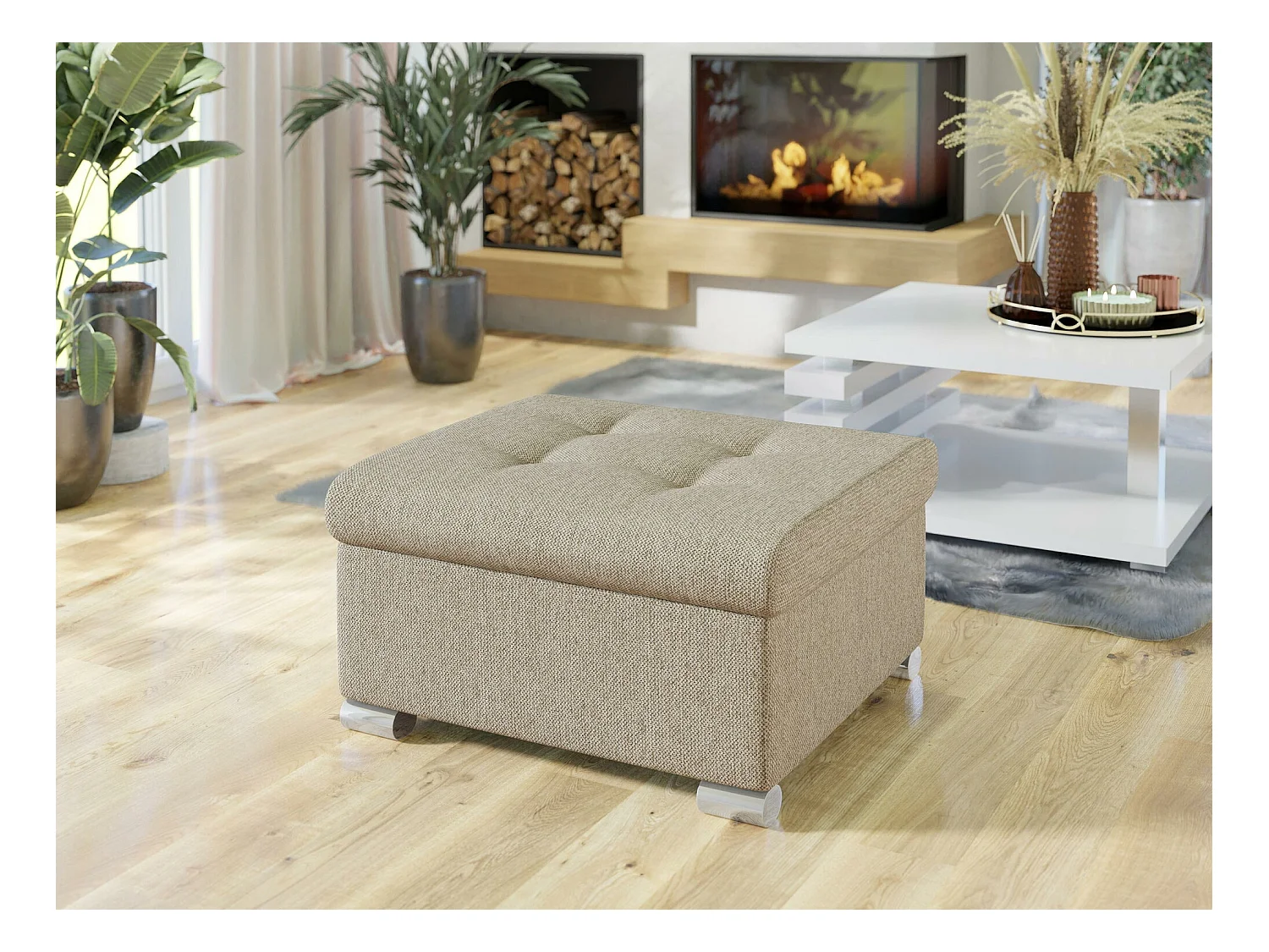 Pouf Comfivo 115, Brun clair, 41x68x70cm, Tapisserie, Pieds: Plastique