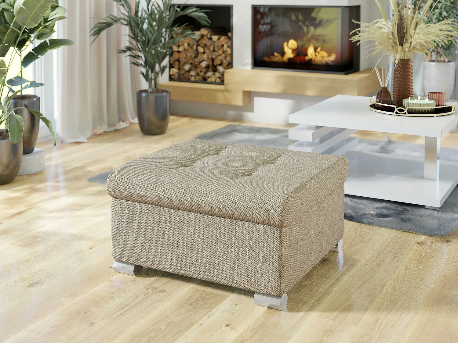 Puf Comfivo 115, De color marrón claro, 41x68x70cm, Tapiz, Patas: Plástico