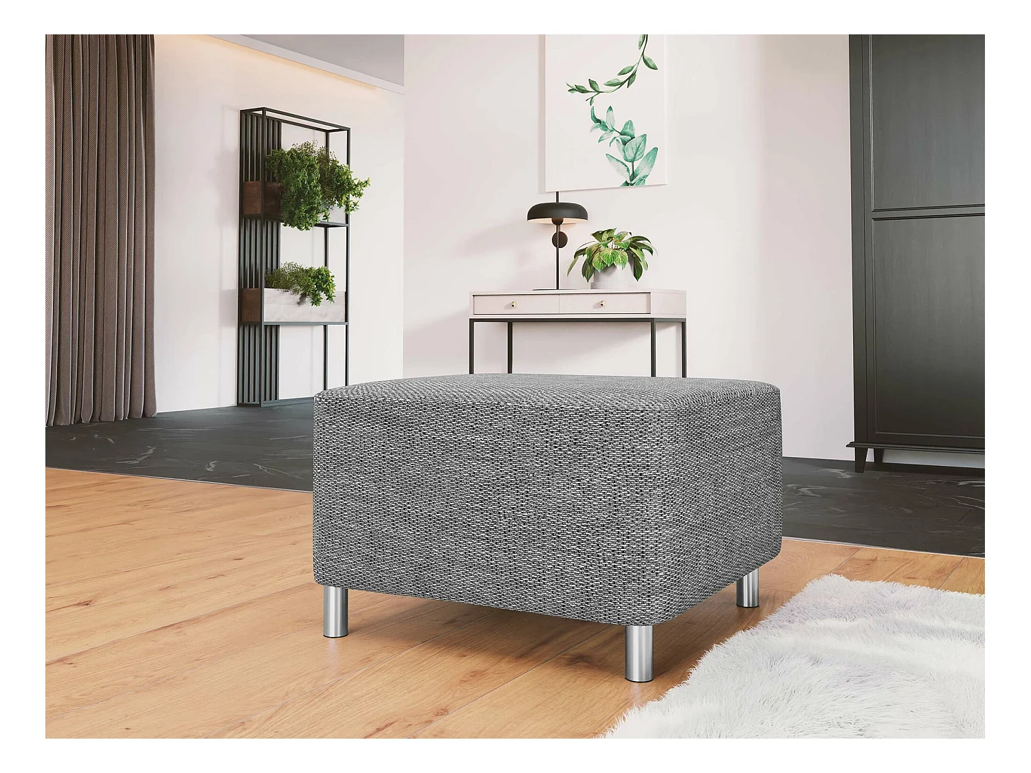 Pouf Comfivo 126, Gris, 42x56x65cm, Tapisserie, Pieds: Plastique