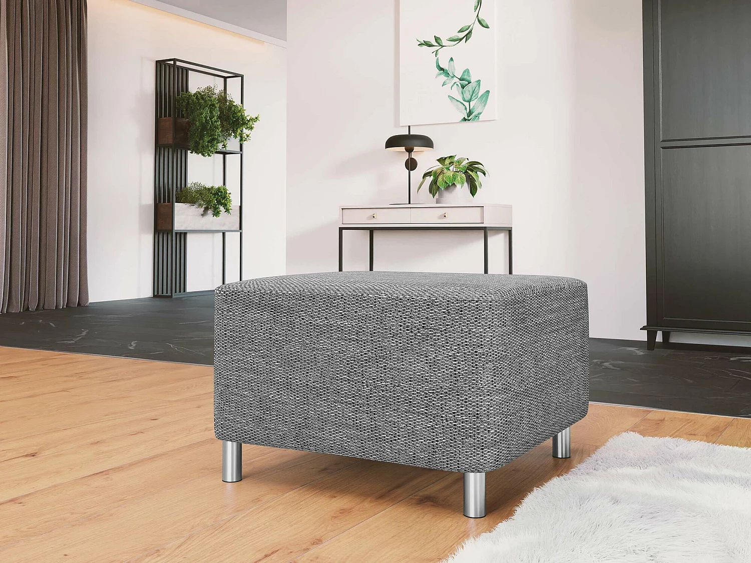Pouf Comfivo 126, Gris, 42x56x65cm, Tissu, Pieds: Plastique