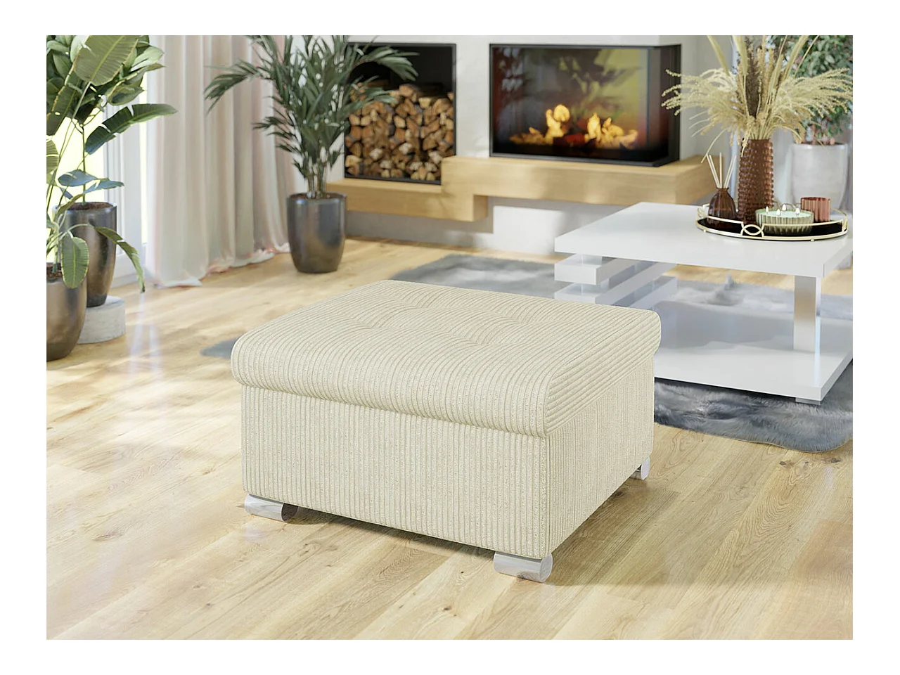 Pouf Comfivo 115, Brun clair, 41x68x70cm, Tapisserie, Pieds: Plastique