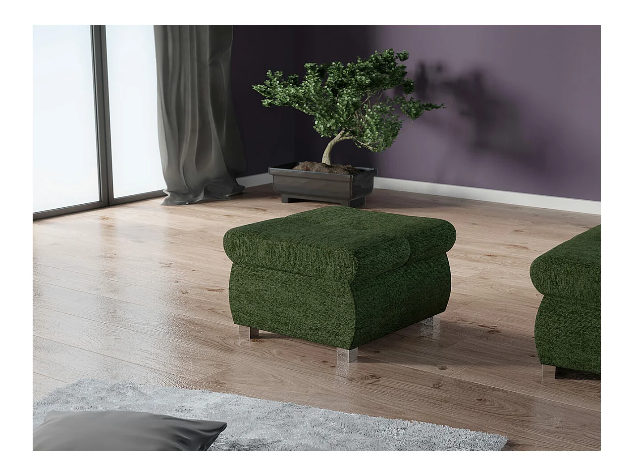 Pouf Comfivo 122, Vert, 39x60x60cm, Tapisserie, Pieds: Métal