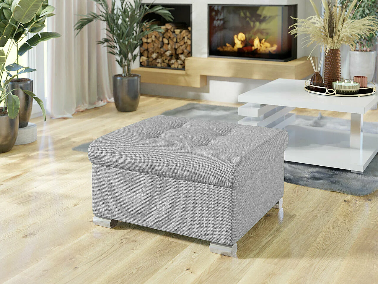 Puf Comfivo 115, Gris, 41x68x70cm, Tapiz, Patas: Plástico