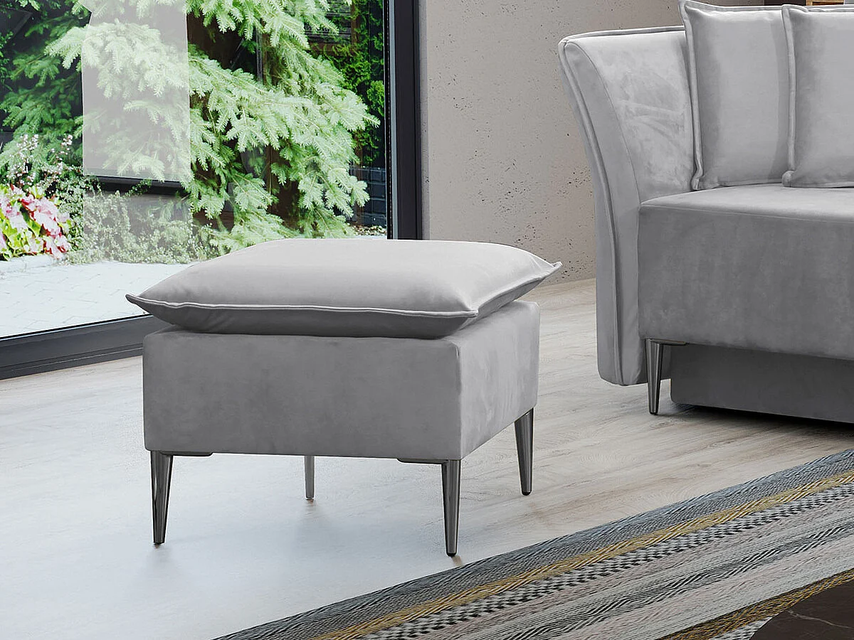 Pouf Providence 147, Gris, 45x50x50cm, Tapisserie, Pieds: Métal