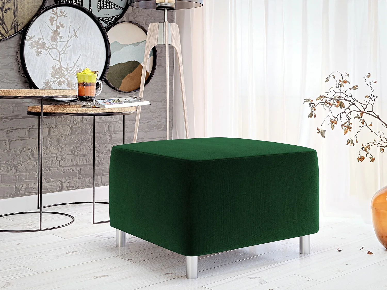Pouf Comfivo 126, Vert, 42x56x65cm, Tapisserie, Pieds: Plastique