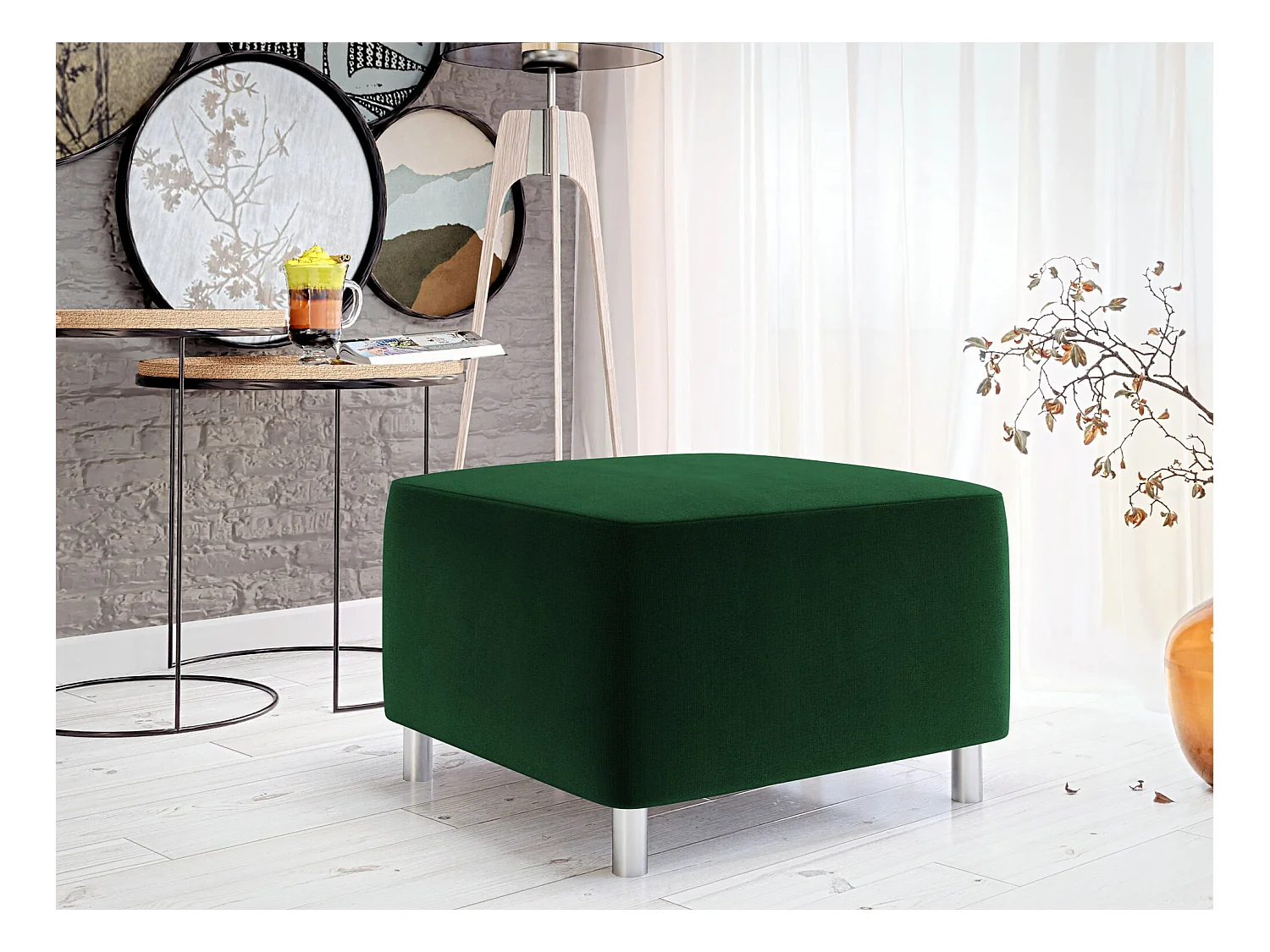 Pouf Comfivo 126, Vert, 42x56x65cm, Tapisserie, Pieds: Plastique