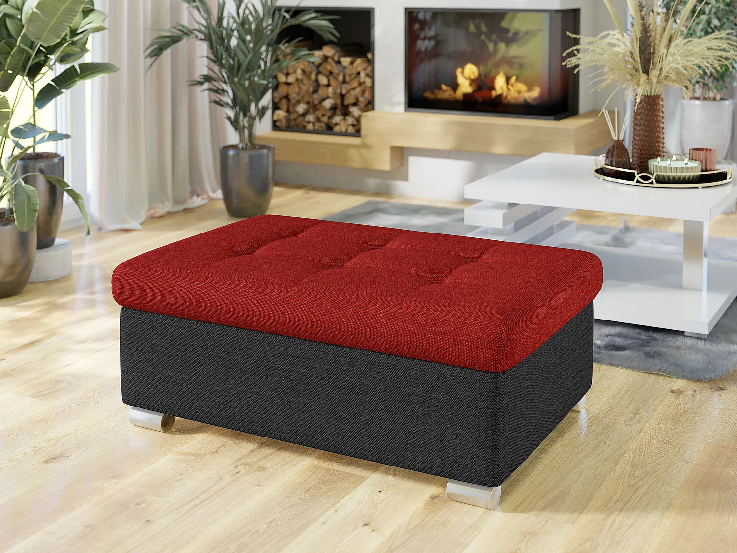 Pouf Comfivo 115, Rouge, 41x68x70cm, Tapisserie, Pieds: Plastique