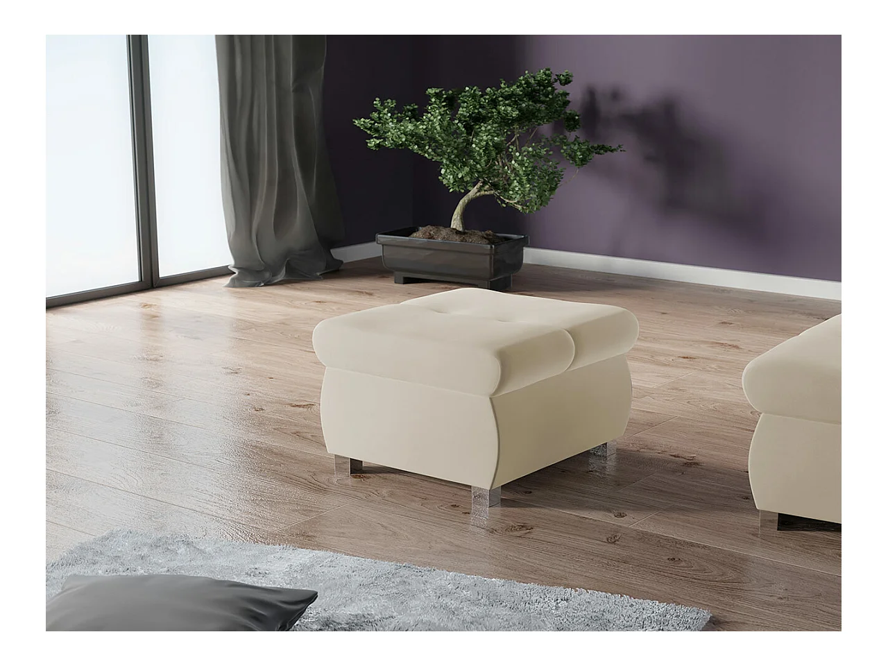 Pouf Comfivo 122, Brun clair, 39x60x60cm, Tapisserie, Pieds: Métal