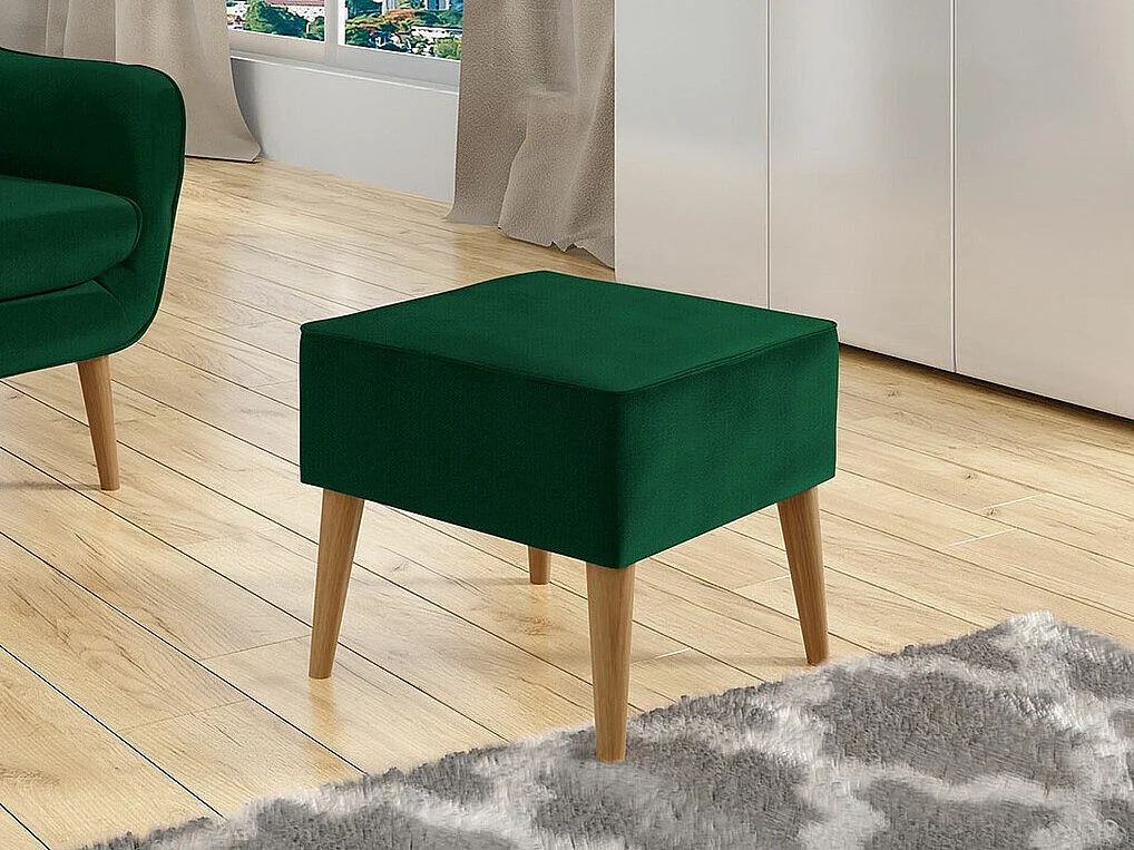 Pouf Comfivo 205, Vert, 41x45x45cm, Tapisserie, Pieds: Bois