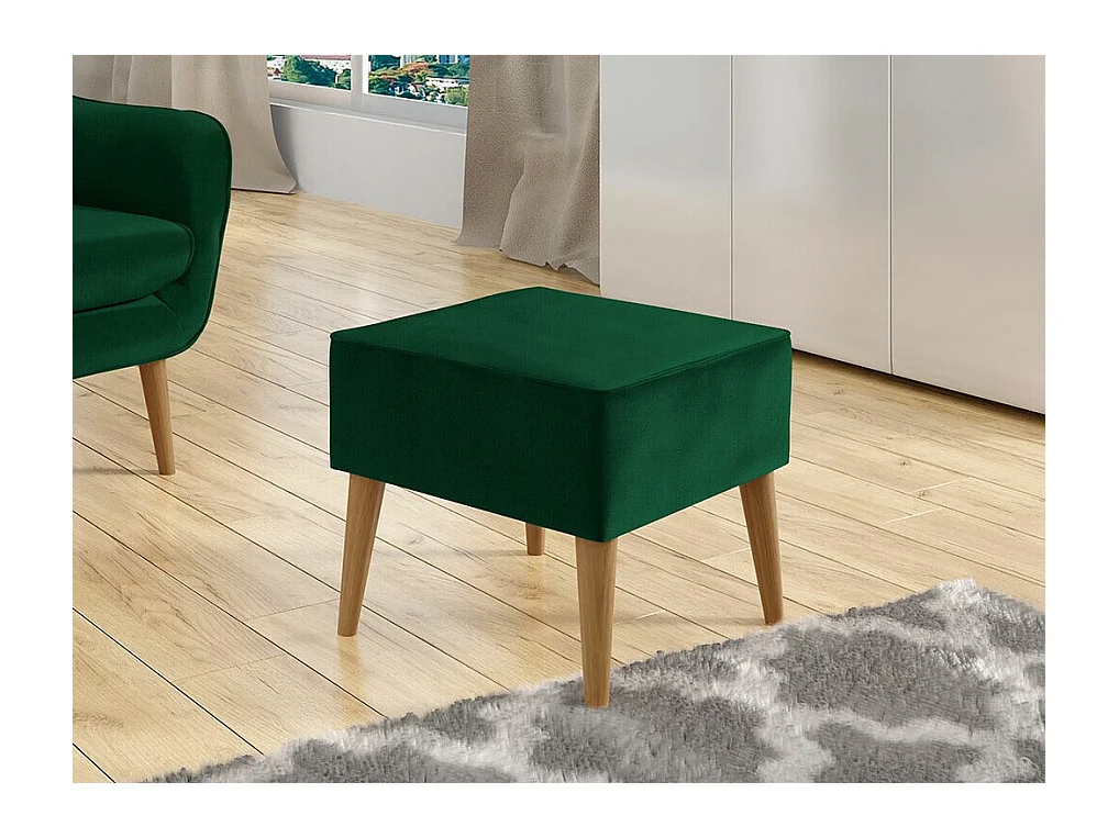 Pouf Comfivo 205, Vert, 41x45x45cm, Tapisserie, Pieds: Bois