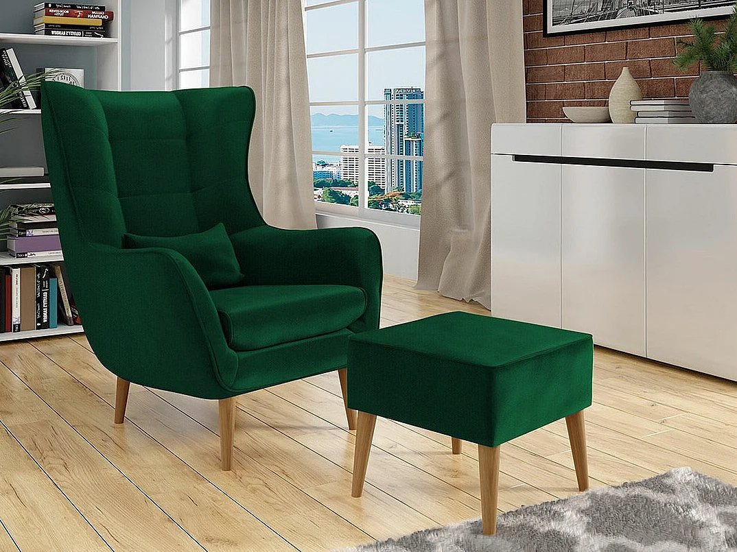 Puf Comfivo 205, Verde, 41x45x45cm, Tapiz, Patas: Madera