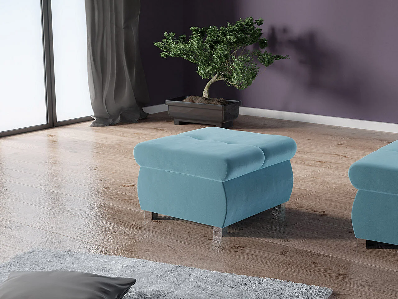 Puf Comfivo 122, Azul, 39x60x60cm, Tapiz, Patas: Metal