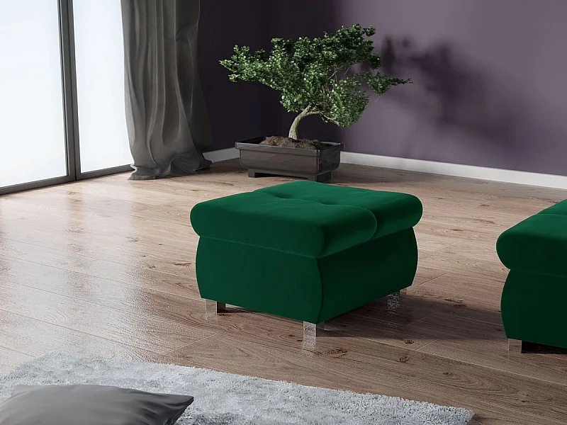 Pouf Comfivo 122, Vert, 39x60x60cm, Tapisserie, Pieds: Métal