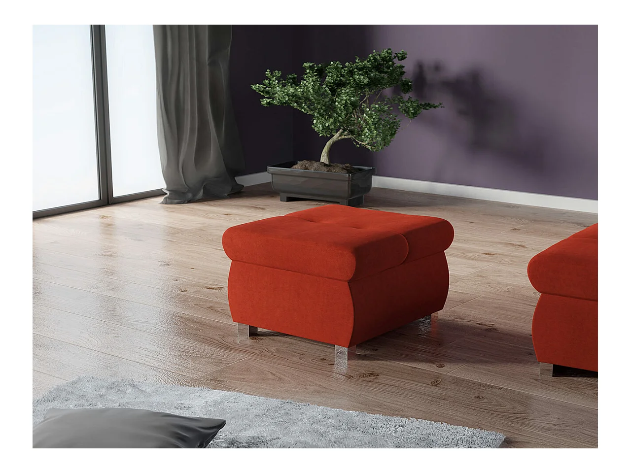 Pouf Comfivo 122, Rouge, 39x60x60cm, Tapisserie, Pieds: Métal