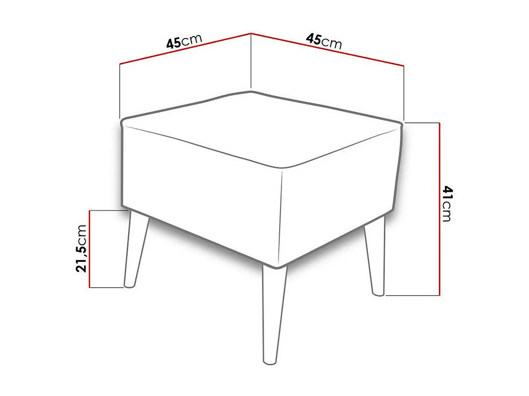 Pouf Comfivo 205, Rouge, 41x45x45cm, Tapisserie, Pieds: Bois